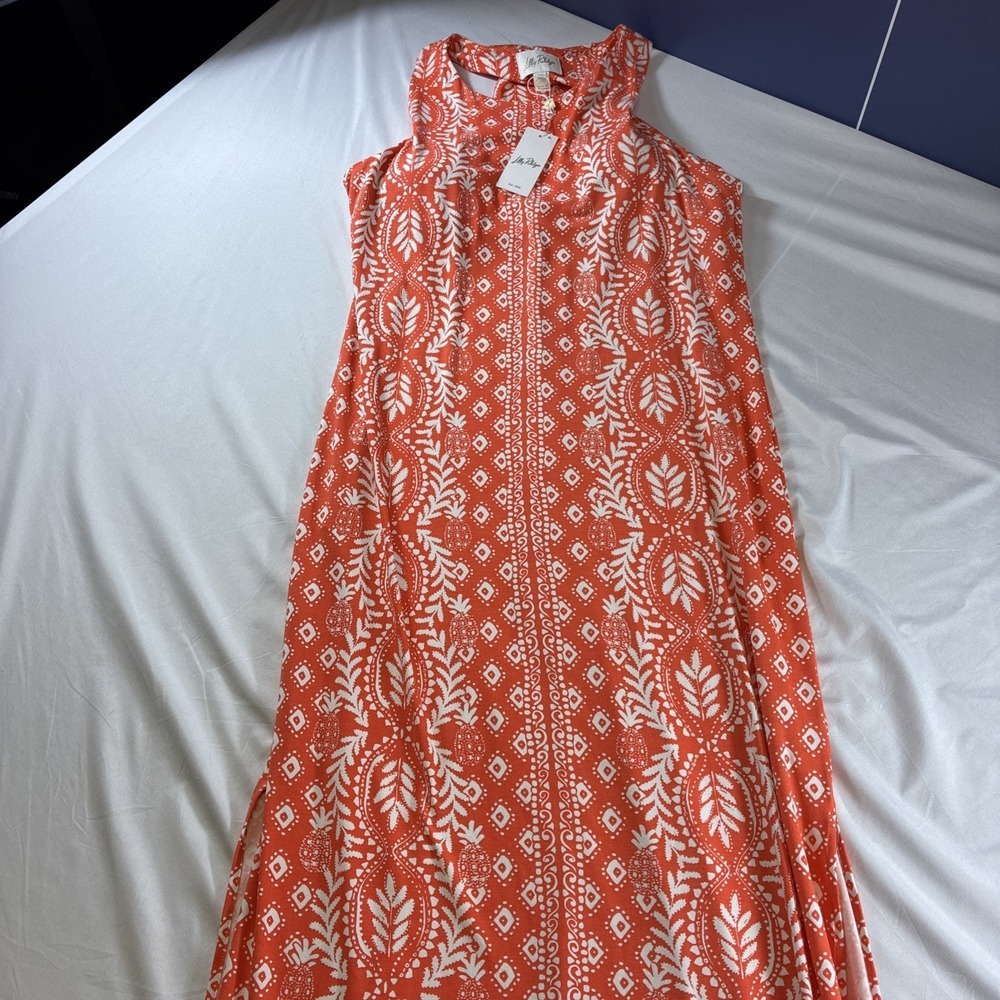 Lilly Pulitzer Ulla Maxi Dress Flamingo Feather Harbour View Engineered XL NEW